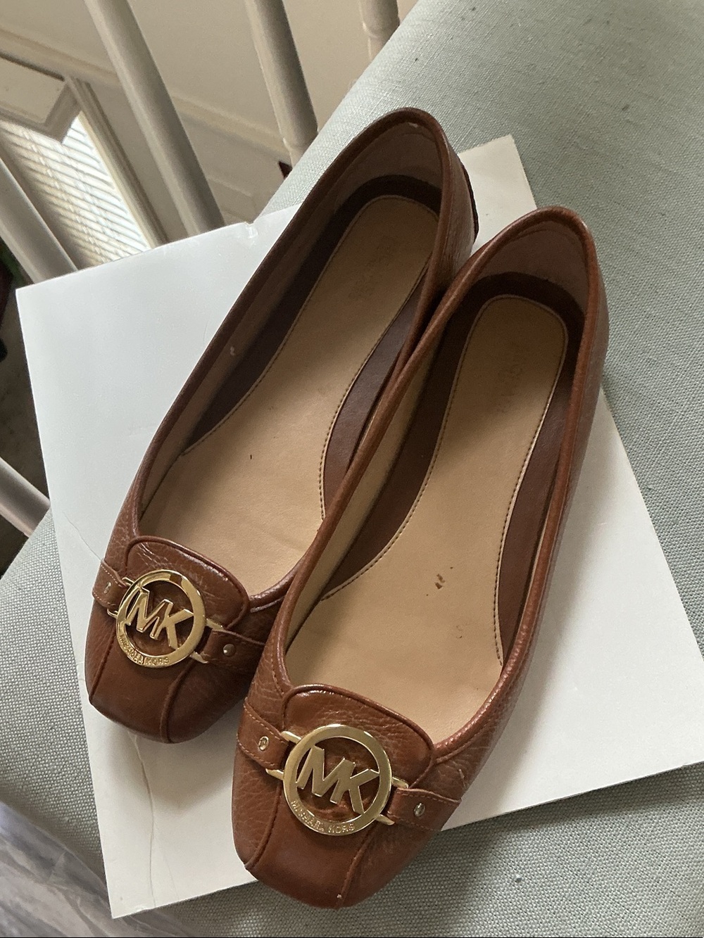 Michael Kors Cognac Brown Leather MK Logo Flats